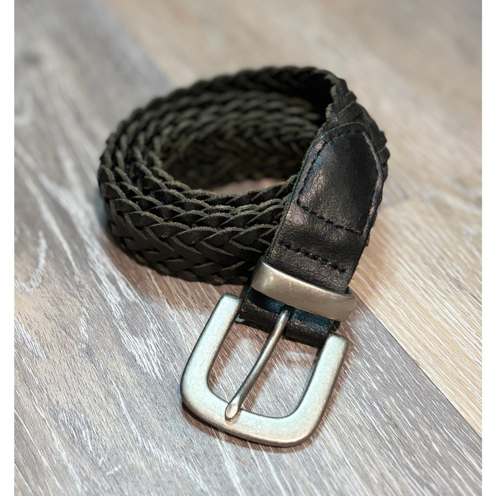 Genuine Leather Braided Belt Black Woven Mens Size 42 Classic Casual 50 Inch